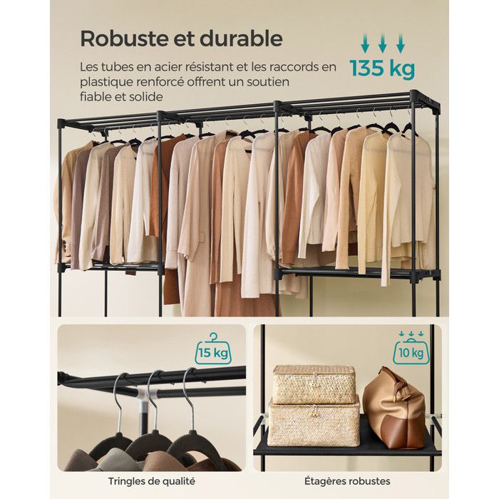 Armoire De Rangement Pliable Avec Tringle - Rangement Vêtements Mobile 70x41.5x191 Cm - Plastique Transparent, Roulettes