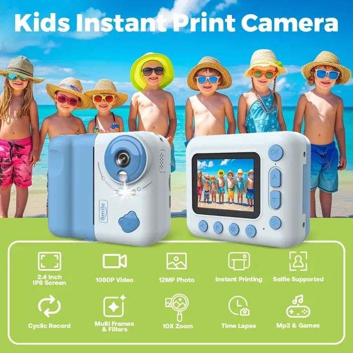 Appareil Photo Instantané Pour Enfant - Écran 2,4", Impression Noir Et Blanc - 1440p Vidéo, Jeux, Filtres - Cadeau 3-12 Ans (rose)