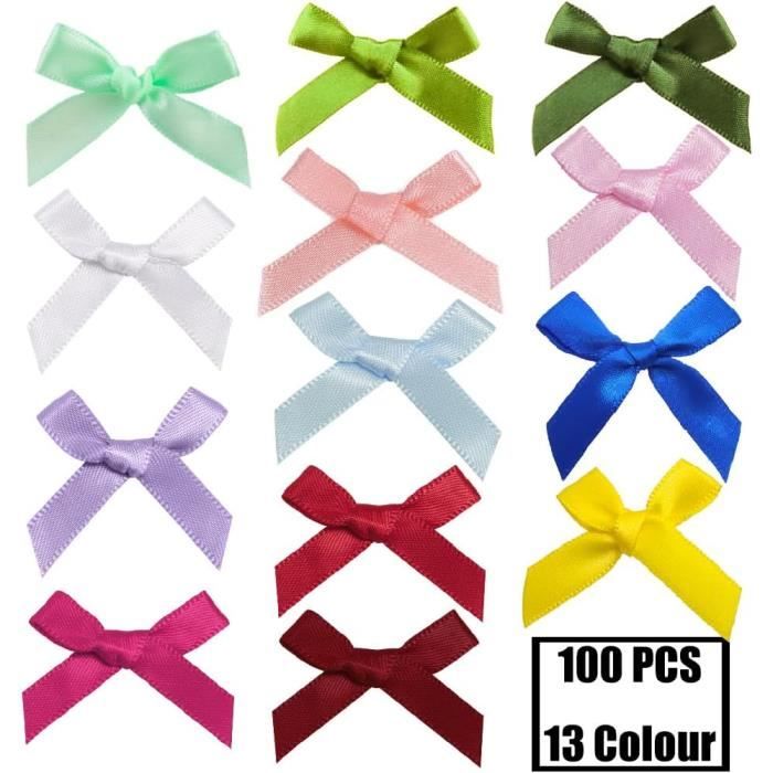 Dooozy 100 Mini Nœuds Autocollants + 10 Rubans Irisés - Pour Emballage Cadeaux, Déco Fête, Noël