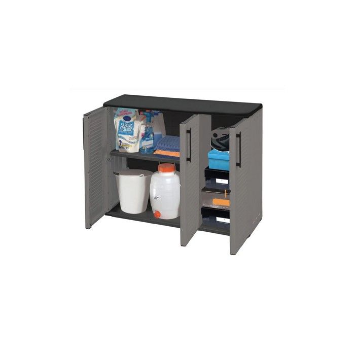 Armoire De Rangement Adventa Gris - 3 Étagères - Pour Intérieur/Extérieur - Facile à Monter Sans Vis