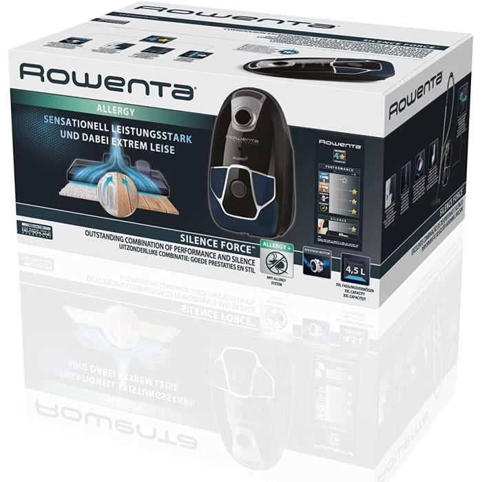 ROWENTA Silence Force Allergy+ Aspirateur avec Sac Silencieux Performant  Capacite XL 4,5L & Lot de 4 Sacs Hygiene+, Compatibl