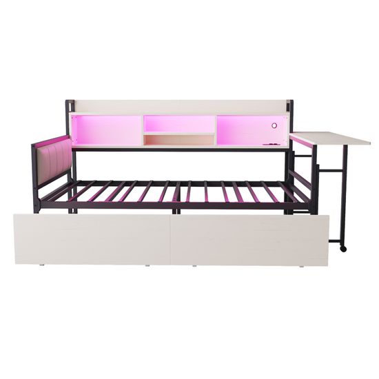 OOIILLEE Canapé Lit 90/180 x 200 cm avec LED et Prises USB, Gigogne de
