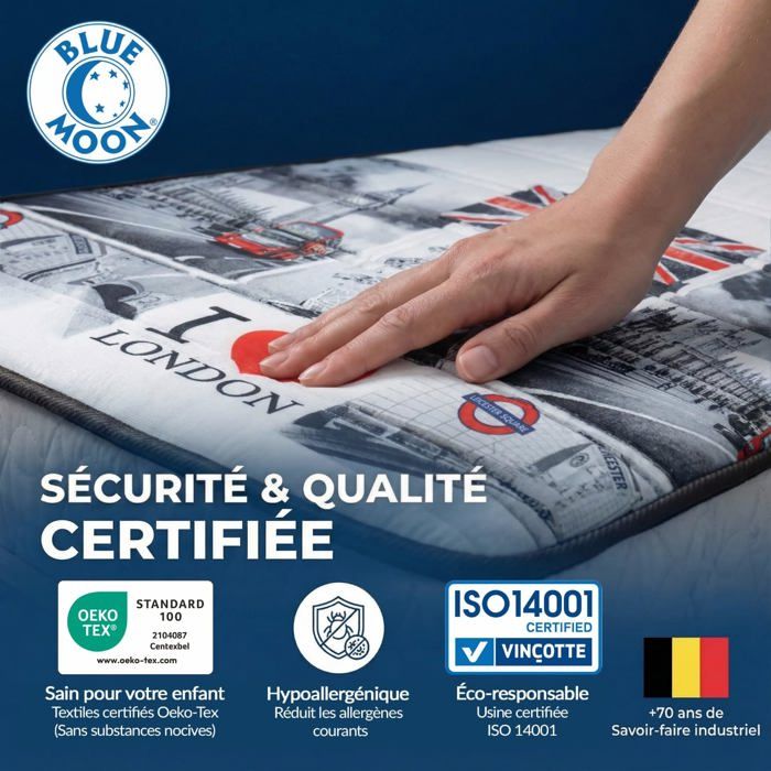 Matelas Blue Moon Easy 80x200 Cm - Mousse 5 Zones, épaisseur 17 Cm, Compatible Lits IKEA, Fabriqué En Belgique, Garantie 7 Ans - 6