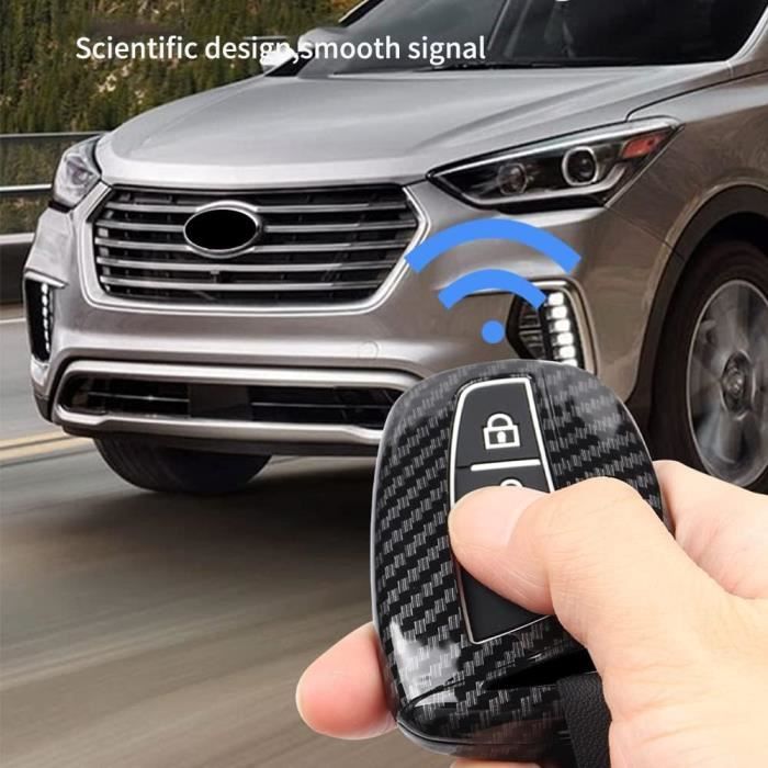 HIBEYO Custodia Portachiavi In Pelle VERA Per Hyundai – Adatta A Genesis, Santa Fe (IX45), Equus, Tucson, Azera – 4 Tasti, Blu