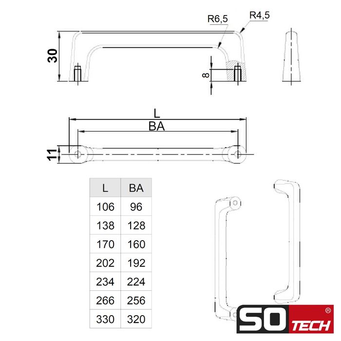 SOTECH Poignée De Meuble Blackline III BA 256 Mm Noir Mat Poignée