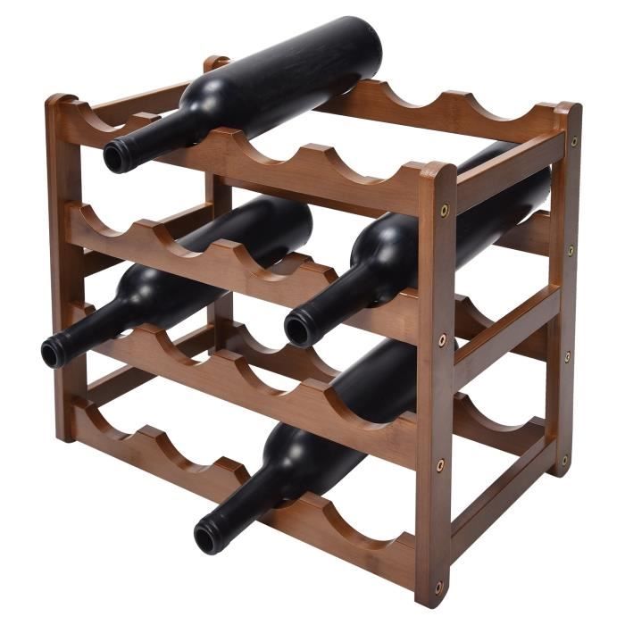 HOMCOM Range-bouteilles casier porte-bouteilles en bois de bambou 4 niveaux  16 bouteilles 43 x 23,5 x 38 cm marron