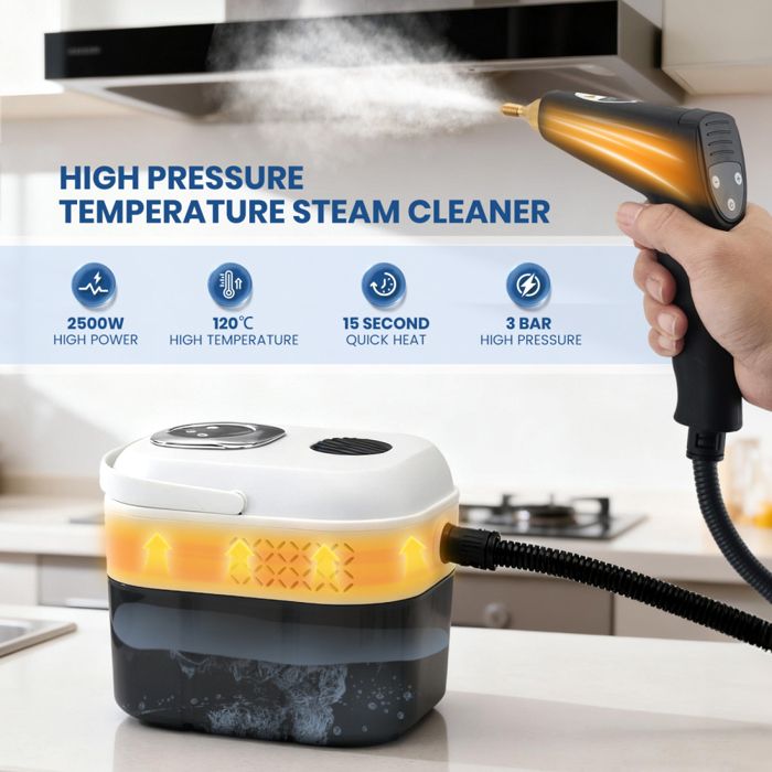 Nettoyeur Vapeur Portable 2500W 3 Bars - 6 Accessoires + Réservoir 1.6L - Nettoyage Sans Produit Chimique Pour Maison, Voiture, Vitres & Tissus