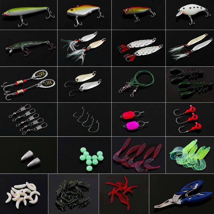 Kit De 120 Leurres De Pêche – Spinnerbaits, Soft Plastics, Poppers, Jigs, Crankbaits – Boîte De Rangement Double Couche Incluse