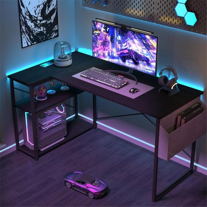 Bestier Bureau D'angle En Forme De L Avec Prises Et LED – Bureau