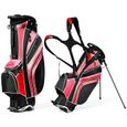 COSTWAY Sac de Golf Léger et Portable avec 5 Compartiments Poches Isothermes 7 Poches Bandoulière Porte-Ombrelle Noir et Rouge-0