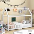Lit cabane pour enfant DRIPEX 90 x 200 cm, lit en bois pour chambre d'enfant, planche incluse | sommier à lattes blanc (sans matelas-0