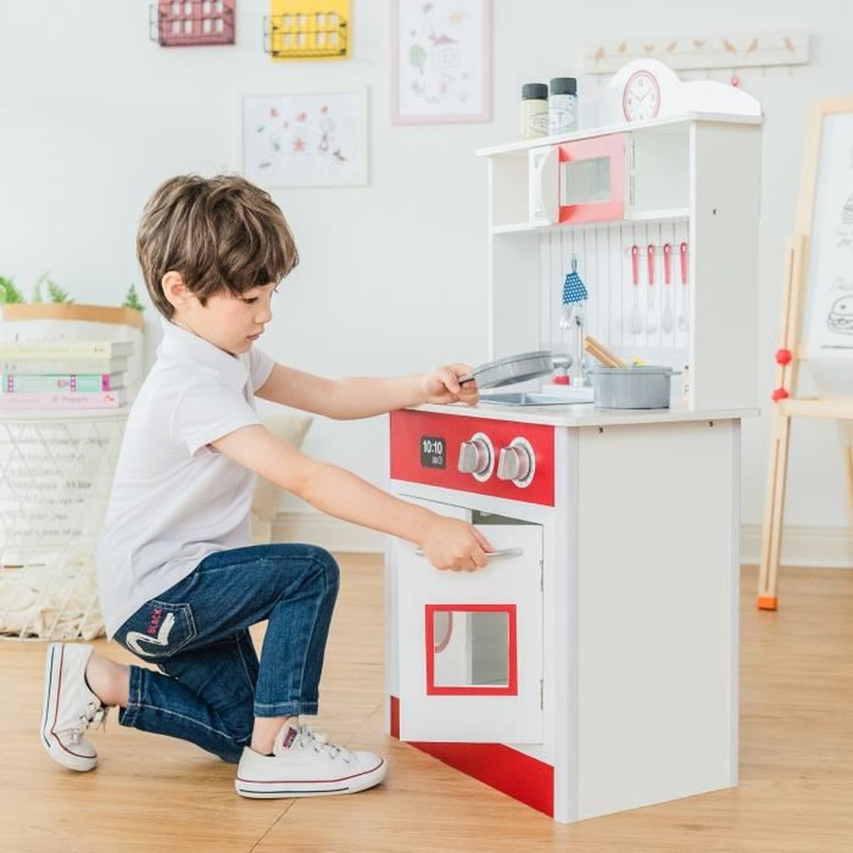 Cuisine Enfant En Bois Little Chef Rouge Blanche Jeu Teamson