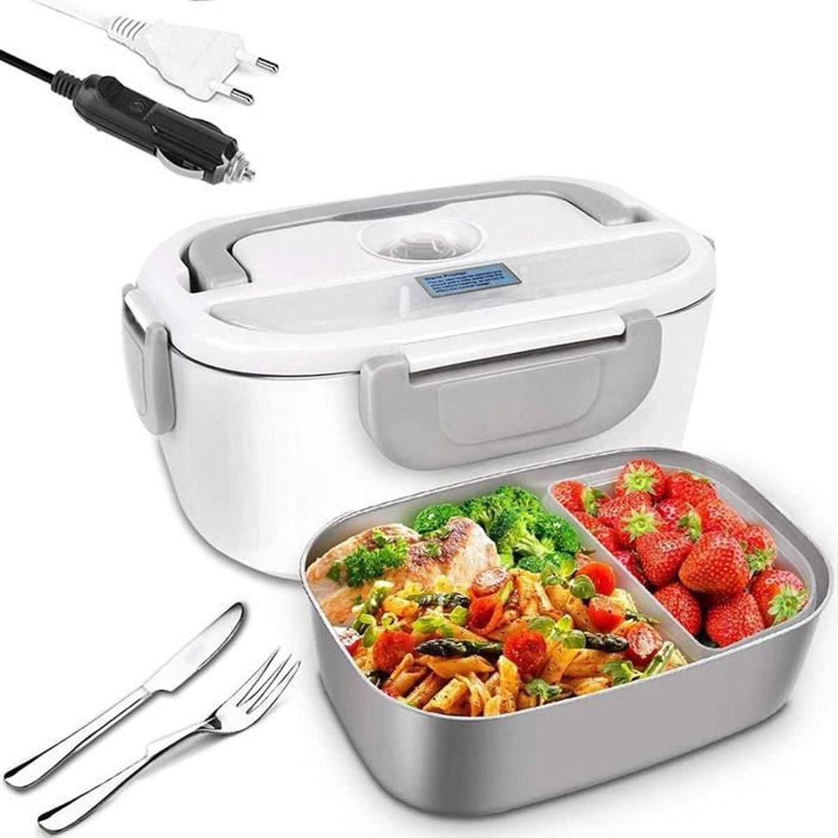 Boîte Chauffante Repas, 3 en 1 Lunch Box Chauffante Electrique 220V 24V
