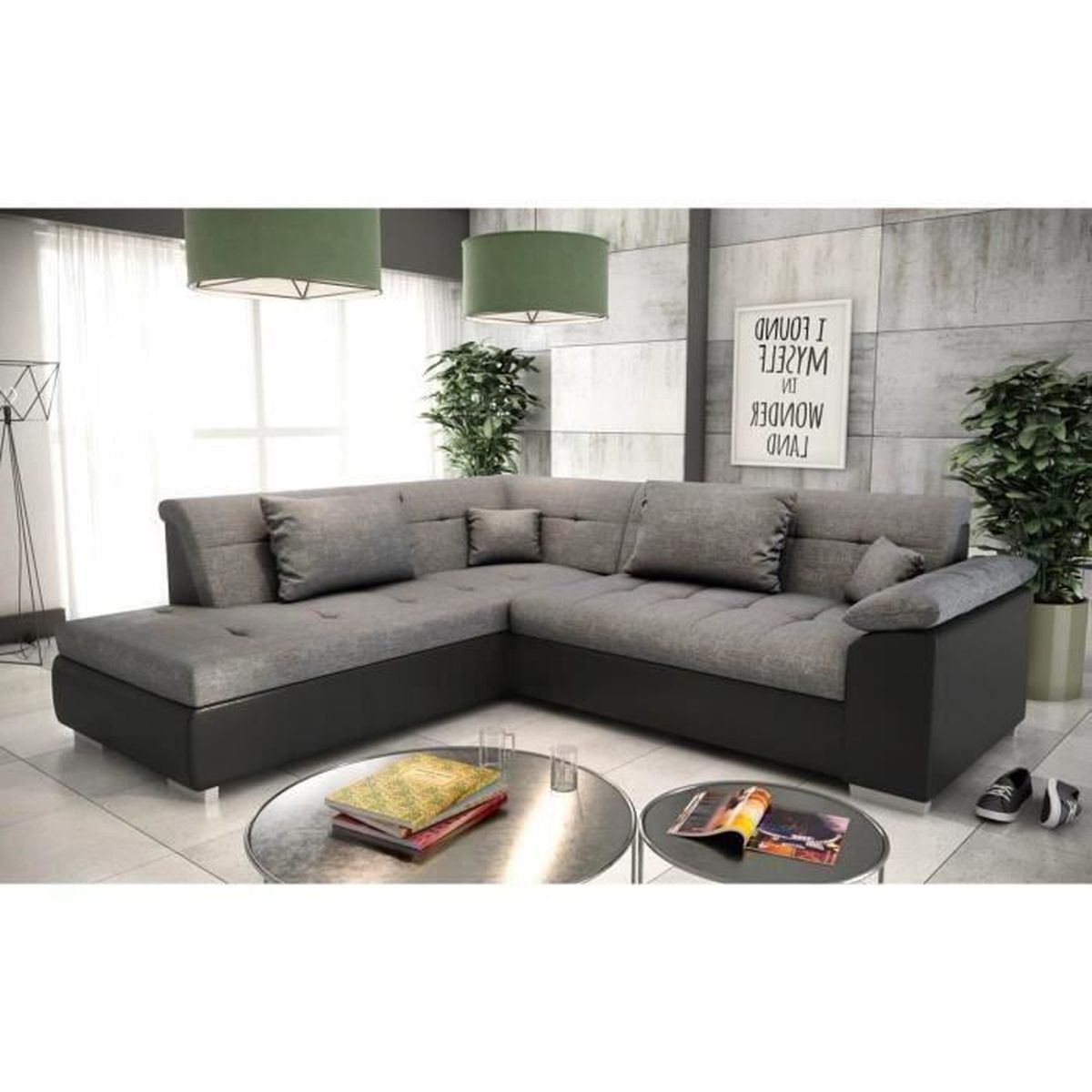 Canape D Angle Gauche Convertible Lito Gris Noir Achat Vente