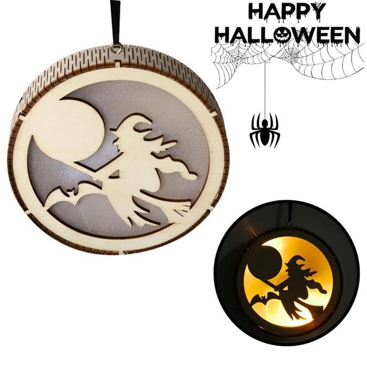 Décoration Halloween Suspendue Sorcière Volante 65x120cm Multicolore Art Déco