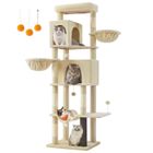 FEANDREA Grand Arbre à Chat, Tour à Chat de 190,7 cm de Haut, avec 2 Niches, 2 Paniers, 5 Griffoirs, Perchoir, Hamac, Beige Sable