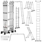 TEENO Échelle Multifonction 7en1,4.7M,4x4 marche,Échelle Pliante en Aluminium,2 Plateformes,2 Roues Amovibles,16 échelons,Max 150