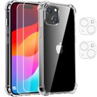 E.F.CONNECTION Coque pour iPhone 15 Silicone Antichoc + 2 Verres Trempés et 2 Vitres Caméra Arrière Transparent
