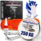 Magfishion Set Aimant de Pêche Puissant Superbe - Traction 250 kg - Aimant Néodyme - Avec Corde de 20m, Colle et mousqueton - Ø75mm