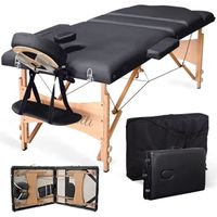 Vesgantti Table de Massage Pliante en Bois 3 Zones Lit de Massage Portable - Noir