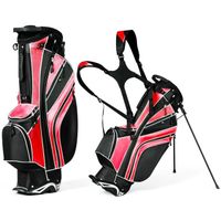 COSTWAY Sac de Golf Léger et Portable avec 5 Compartiments Poches Isothermes 7 Poches Bandoulière Porte-Ombrelle Noir et Rouge