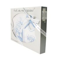 Coffret Sortie de bain blanc et bleu - FRUIT DE MA PASSION - Motif Bébé - 5 pièces - 100% Coton