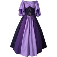 ROBE MéDiéVale RéTro pour Femme Grande Taille Costume Col Rond Manches Flares Robe Vintage Adulte Violet