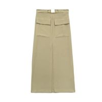 Jupe,jupe longue Cargo avec poches pour femmes, taille haute, fente latérale, Midi, Streetwear Y2k, à la mode, 2023 - Kaki[A30005]