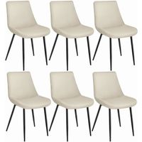TECTAKE Lot de 6 chaises MONROE Rembourrées aspect velours pieds en Acier noir et assise Ergonomique - Crème