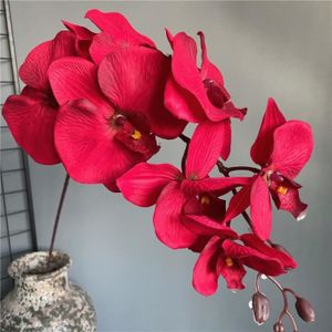FLEUR ARTIFICIELLE rouge - Grande branche orchidée artificielle papillon noire, fausses fleurs en soie, décoration de la maison,