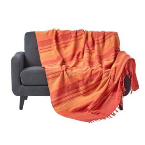 JETÉE DE LIT - BOUTIS Jeté de lit ou de canapé à rayures Morocco Orange 225 x 255 cm