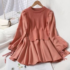 ROBE Robe,Neploe – Mini Robe pull Patchwork pour femme, vêtement d'automne, couleur unie, tricot, style coréen, 2021 - Type brick red