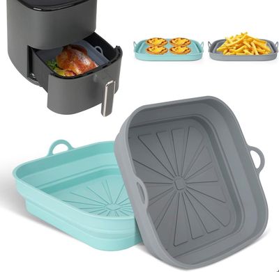 2 Moules En Silicone Pour Air Fryer (Friteuse Sans Huile) - Vert Et Rose - Réutilisables, Micro-ondes