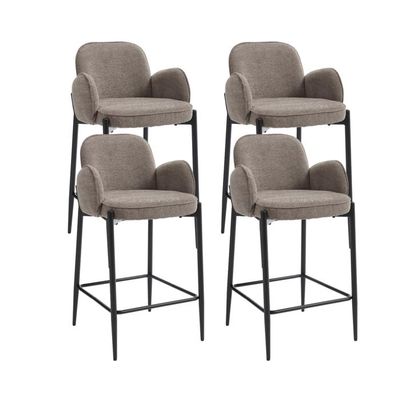 Ya-Home Lot De 2 Tabourets De Bar Pivotants En Lin Kaki - Hauteur Réglable 92-112.5 Cm Avec Base Métal