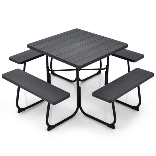 Table De Pique-nique Pour 8 Personnes GIANTEX - Avec 4 Bancs Intégrés, Trou Pour Parasol, En PEHD Résistant ! - 9