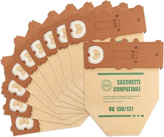 Lot De 10 Sacs D'aspirateur + Filtres HEPA & Charbon Pour Vorwerk VK130 VK131