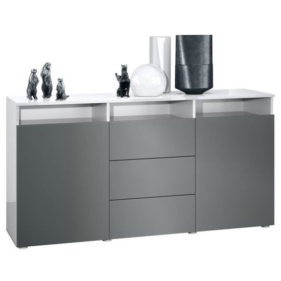 Vladon Buffet Armoire Melbourne 139, Corps en Blanc haute brillance