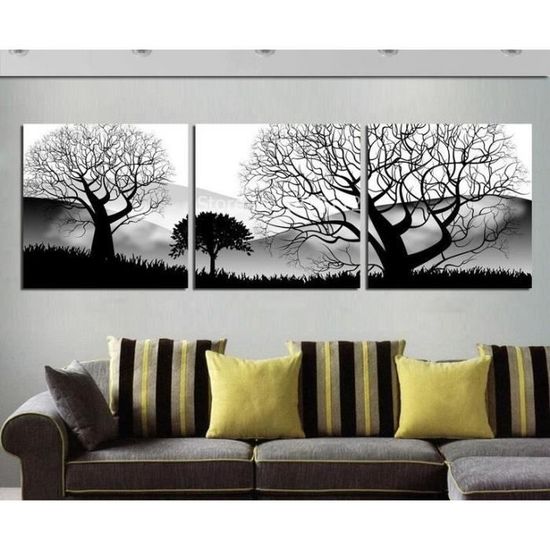 Moderne Noir Et Blanc Arbre Montagne Paysage Toile Peinture
