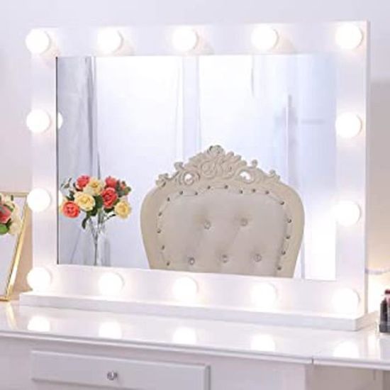 AMST Miroir de maquillage Hollywood 81,3 x 61 cm avec lumières, grand miroir éclairé avec