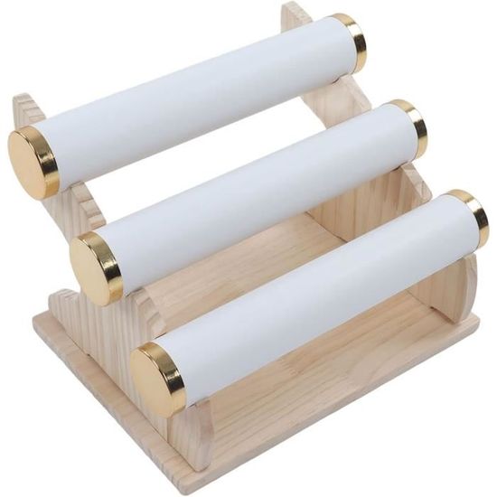 Présentoir Similicuir Noir Pour Bracelet, Gourmette Et Montre, Porte-bijoux à 3 étages