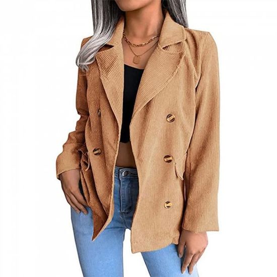 Blazer Femme En Velours Côtelé - Manches Longues, Revers Cranté, Poche - Veste Habillée élégante Pour Sortie Ou Bureau