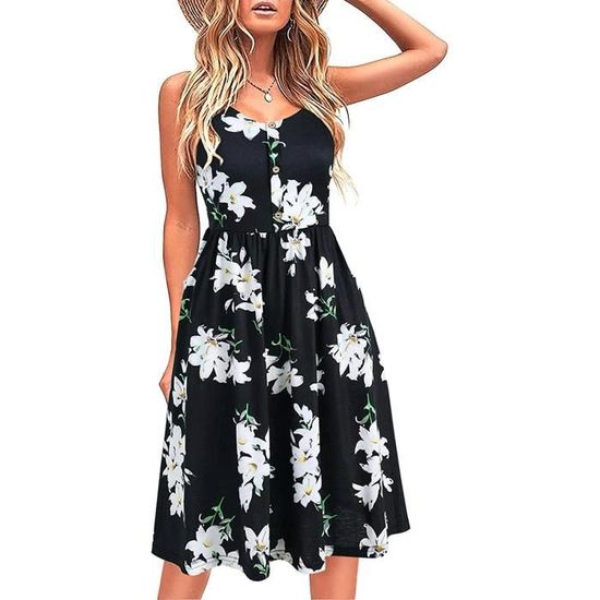 Robe Cocktail Femme Sans Manches Style Rétro Années 50 - Col En V, Ligne A évasée - Parfaite Pour Soirée, Mariage, Fêtes