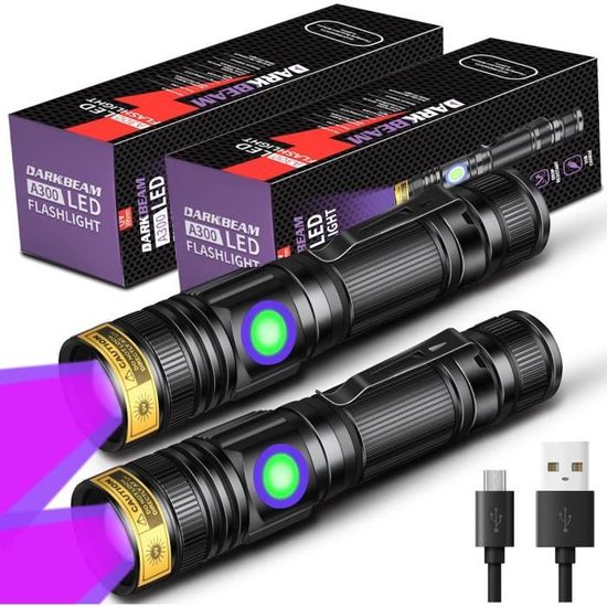 Lampe Torche UV 395nm Rechargeable USB - Détection Urine Animaux, étanche IPX4, Zoomable - Pour Maison, Voiture, Inspection