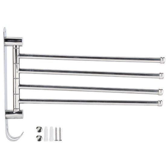 Porte-serviettes Rotatif 180° – Acier Inoxydable 304 – Avec Vis Et Crochets Adhésifs – Pour Salle De Bain, Cuisine - 9