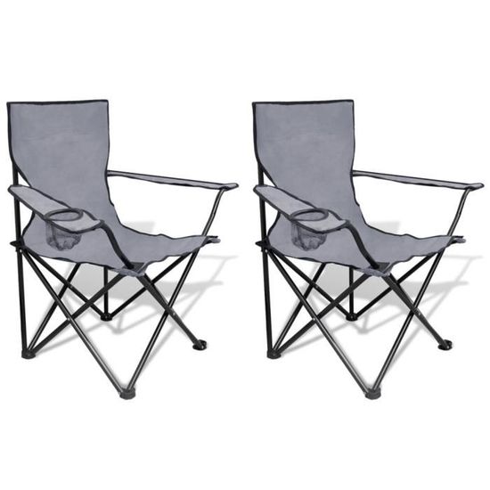 VidaXL Lot de 2 Chaises Pliantes Gris pour le Camping avec sac