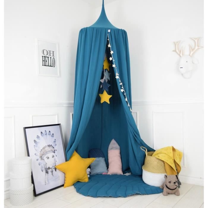 Solenzo -Tente Ciel de lit bleu pétrole pour Chambre d'enfant (sans Accessoires)