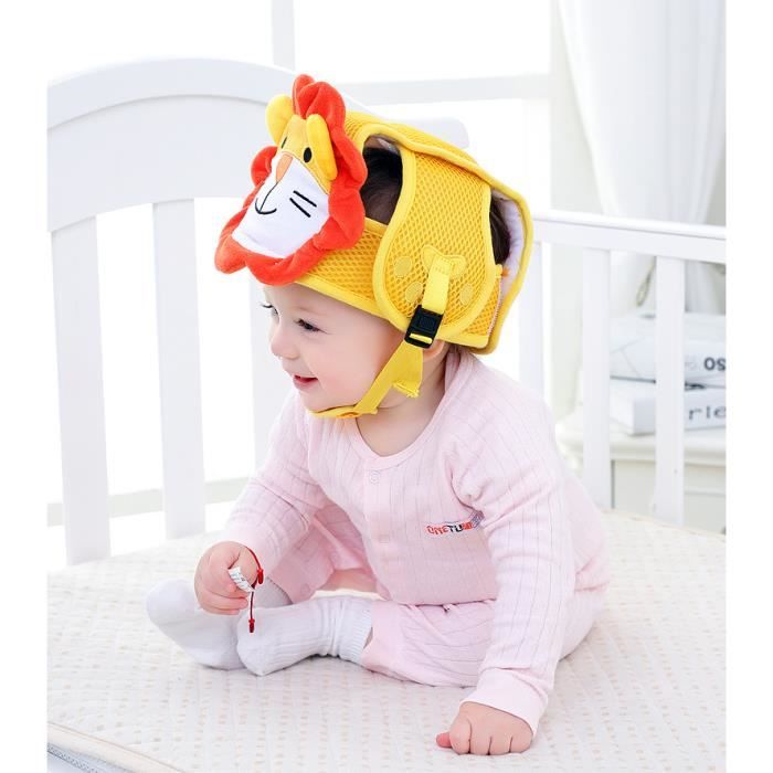 Casque Sécurité Bébé Casque de Protection Bébé Domestique en Coton Douce Réglable Antichoc- (taille 42-62cm) - Lion