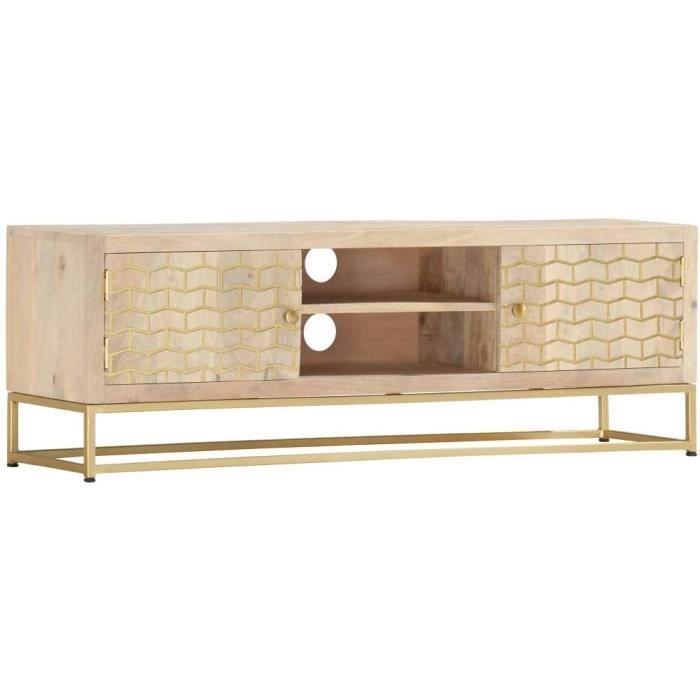 SKM Meuble TV Doré 120 x 30 x 40 cm Bois Massif de Manguier248