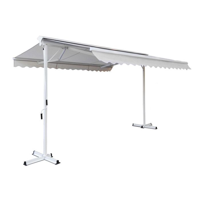 Store double pente avec coffre - 400 x 300 x 250 cm - Aluminium - Oviala - Ecru