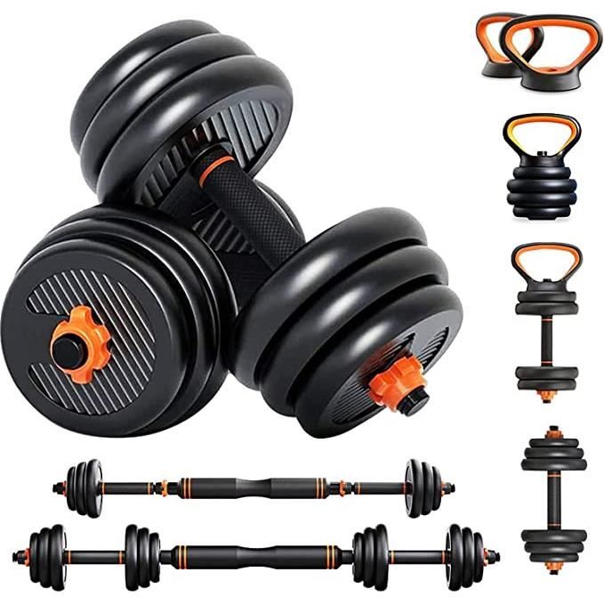 Ensemble d'haltères réglables 20KG avec haltères barbelés, 6 en 1 pour hommes/femmes, musculation à la maison, au gymnase, au bureau